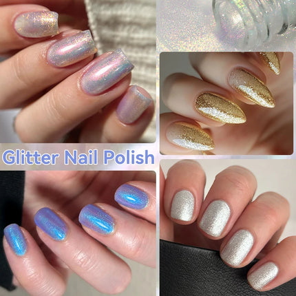 LILYCUTE 7ml Glitter Nail Polish Colorful Bright Shining Pearl Auroras Effect Shell Manicue Nail Art Varnish No Need Lamp Cured