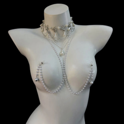 Metal Pearl Tassel Nipple Clamps Body Chain Nipple Massage Collar Body Restraint BDSM Adult Toy Stimulation Couples Foreplay 18+