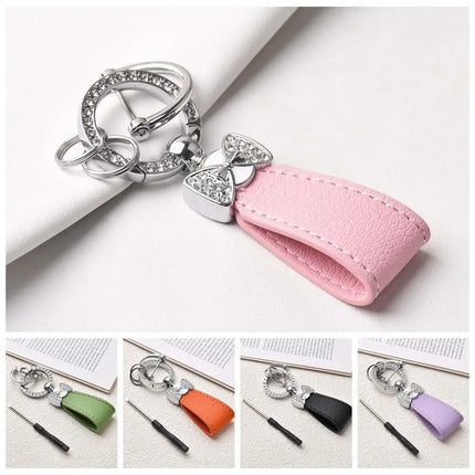 Key Holder Luxury Genuine Leather Keychain Matte Buckle Keys Organizer Car Key Pendant Bag Charms Pendant Rhinestone Key Chain