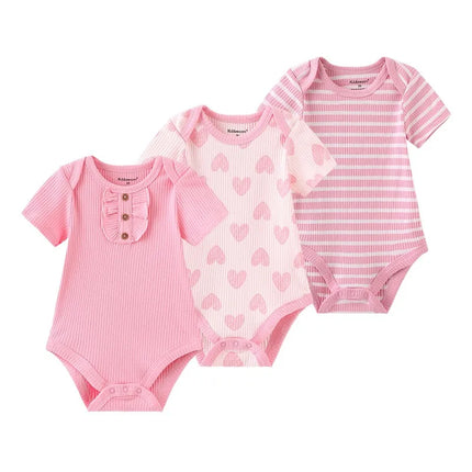 Unisex Cotton Newborn Baby Boy Clothes 3 Pieces Summer 0-12M Cartoon Baby Girl Clothes Print Bodysuits Short Sleeve Bebes