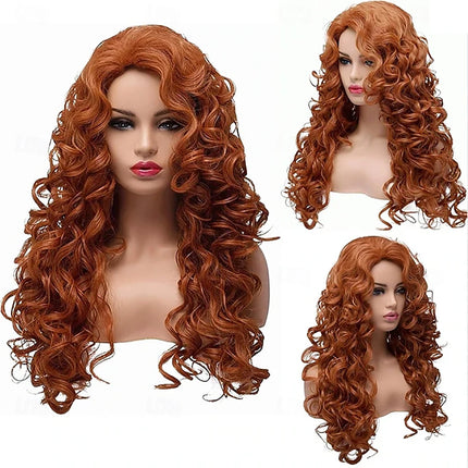 Synthetic Hair Long Curly Wig Wavy Copper Red for Carnival Festival Party Costume