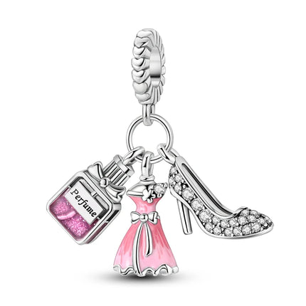 100% 925 Sterling Silver Fashion Pink Princess Skirt Bag Lipstick Charms Beads Fit Qikaola Original Bracelets DIY Jewelry Gifts