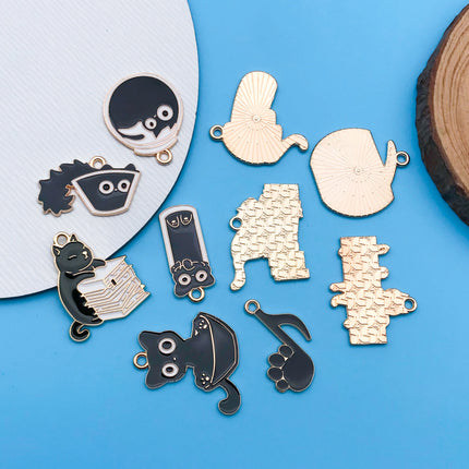 10pcs/Lot Music Cartoon Cute Black Cat Charms Cartoon Enamel  Pendants For DIY Jewelry Making Handmade Decoration Accessories