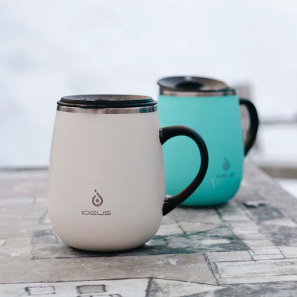 Ideus 470ml insulated coffee cup, travel coffee cup, 304 double-layer stainless steel vacuum milk cup with handle and leak-proof