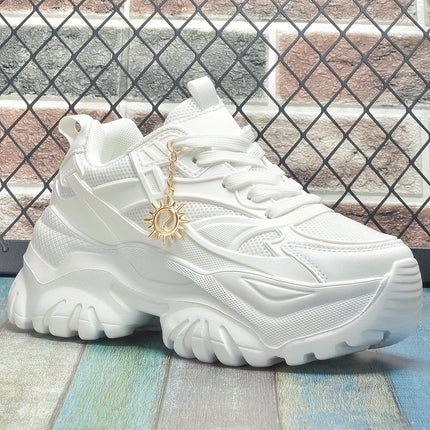 Women's four seasons fashion casual non-slip platform booster sports shoes women's high water platform pure white high heels