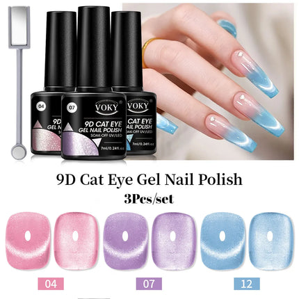 3 PIECES --- Super Bright Rainbow Candy Cat Eye Series for Nail Art DIY and Women's Salons, with Shiny Luster