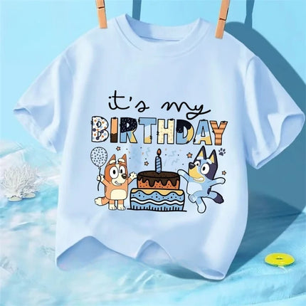New Blue Bingo Children's Birthday Print T-Shirt - Cute, Casual, and Loose Fit - Summer Beachwear for Boys and Girls