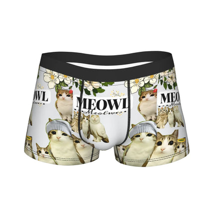 Meowl Cat Owl Cute Pet Stickers Underwear  Comfortable Panties Customs Boxer Brief For Males 3D Pouch Oversize Trunk