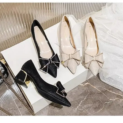 2025 New Style French Style Women's Flats With Thick Heels And Pointed Toes Plus Size Shoes 35-41 Autumn Season Rubber Upper