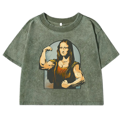 Playing Pranks On Mona Lisa Fitness Printed T-Shirts Female Retro Cotton T-Shirt Summer Slim Clothing Cool Sport Tee Tops