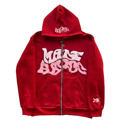 Zipper hooded sweatshirt with retro American letters suitable for men and women wearing Y2K jacket autumn/winter cardigan