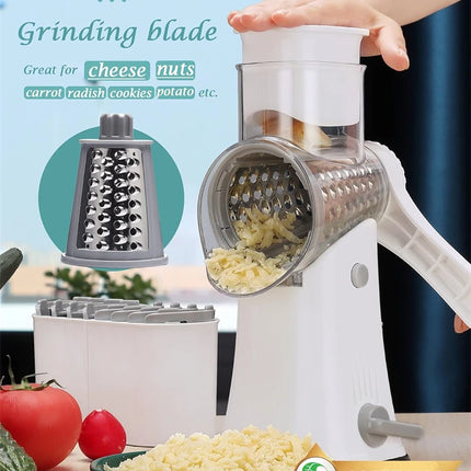 LMETJMA 5 in 1 Rotary Cheese Grater Shredder Kitchen Mandoline Vegetable Julienne Slicer Waffle Cutter Nut Chopper JT247