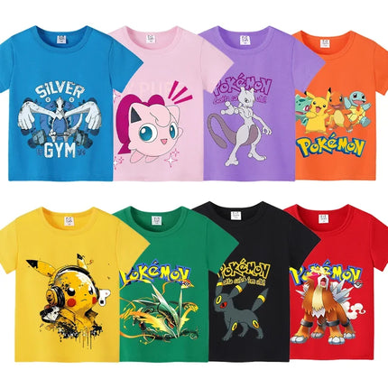 Pokemon Pikachu Boy Girl T Shirt Cute Cartoon Baby Clothes Squirtle Gengar T-Shirts Charmander Eevee Print Tees Kids Summer Tops