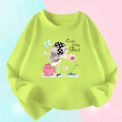 Kids T Shirt Floral Girl with Heart Bicycle Print Tops Girls Casual Cute Graphic Tee Shirt Long Sleeve Cartoon T-shirts