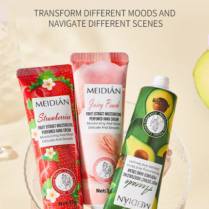 Five piece fruit scented hand cream for moisturizing and long-lasting fragrance retention. Hand care mask cream
