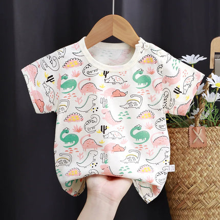 Cute Dinosaur Kids Girl Clothes T-shirt for Korean Children's Clothes 2025 Cotton Bear Baby Tops Car Boy T-shirts Clothing