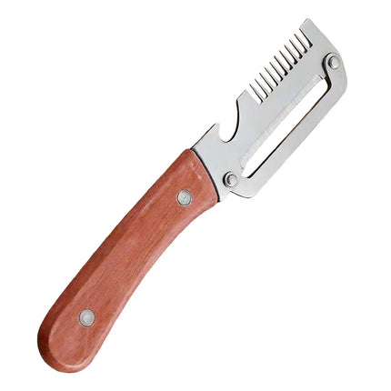 3-in-1 Serrated Peeling Knife  Premium Vegetable Peeler With Wooden Handle And Bottle Opener Kitchen Tool Smooth Operation