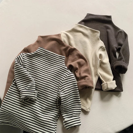 Autumn Winter Children T-Shirts 1-6Y Boys Girls Turtleneck Warm Striped Long Sleeve T Shirts Tops Tees Toddler Wear Kids Clothes