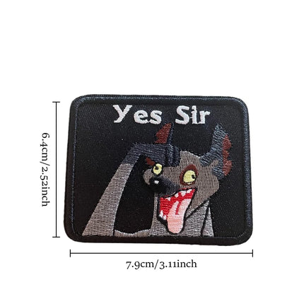 “Yes Sir ” Hyena Embroidery Patch Hook & Loop Tactical Morale Badge Patches for Backpacks Helmets Tactical Vests Etc