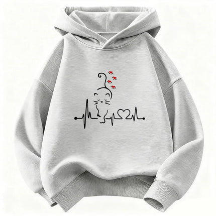 Kawaii Cat Love Heart Hoodie Kids Cat Children's Sweatshirt Hoody for Boys Girls Spring Casual Hoodies