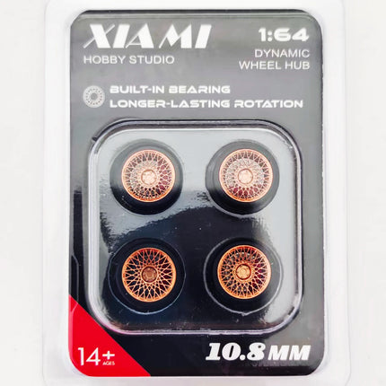 1 Set 10.8mm 1/64 Model Car Wheels for HW Ball Bearing Tires with Brake Disc Caliper Axles Rims for 1:64 Toy Models Tomica JDM