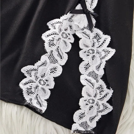 Night Sets Adult Micro Dress V Neck Babydoll Women's Pajamas Sexy Costume Lace Nightgowns Sexi Sleepdress Underwear Thongs Suit