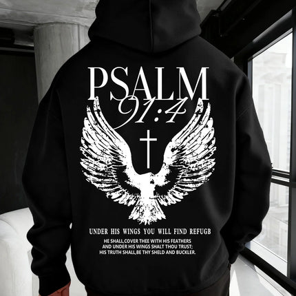 Christian Bible "Psalm" 91:4 Print Men Women Hoodie Street Casual Retro Harajuku Trend Fall Winter Pullover Sweatshirt Clothing