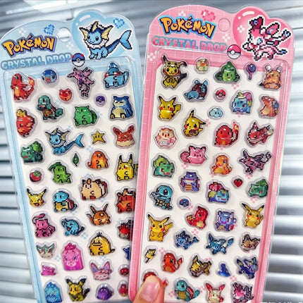 Kawaii Pokemon Crystal Pixel Stickers Toys Anime Pikachu Bulbasaur 3D Waterproof Sticker For Suitcase Guitar Phone Decor Decals