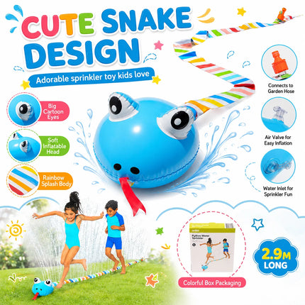 2.9M Snake Water Sprinkler Toy, Outdoor Garden Hose Sprayer, Summer Lawn Splash Pad Backyard Water Game