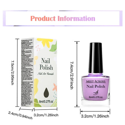 MEET ACROSS 8ml Glass Bottle Water-Based Peel Off Nail Polish Colorful Air Dry Nail Art Varnish Nails Manicure No Need Lamp
