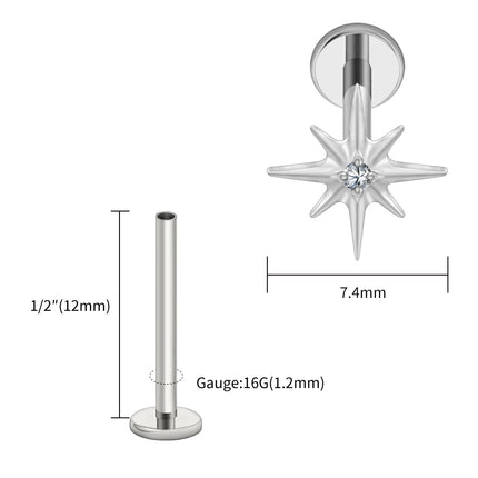 Right Grand ASTM F136 Titanium CZ North Star Flat Back Earring 16G Tiny Starburst Helix Cartilage Stud Earlobe Piercing Jewelry