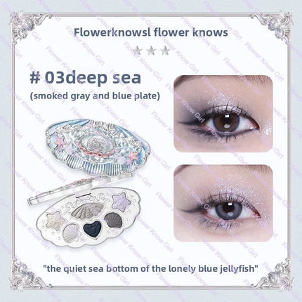 Flower Knows Shell Pearl Collection 6Colors Matte Pearl Sea Eyeshadow Palette Metallic High-Pigment Long-lasting Eye Makeup