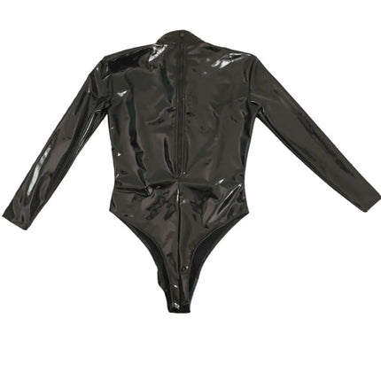 S-4XL Zipper Open Bust Wet Look PVC Catsuit Shiny PU Leather Convex Pouch Bodysuit Tights Leotard Hot Sexy Body Teddies Clubwear