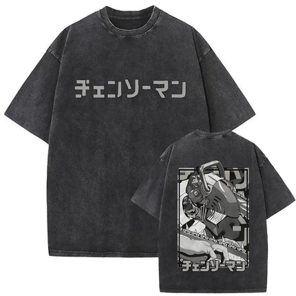 Washed Vintage Anime Chainsaw Man Makima Merch T-shirt Men Women Manga Casual Oversized T Shirts Male Retro 100% Cotton T-shirts