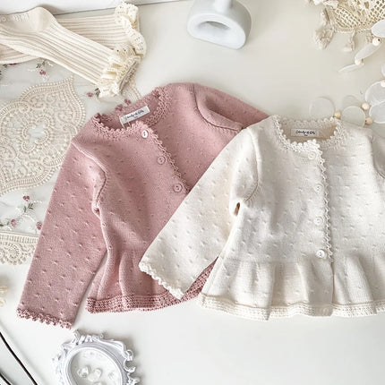 deer jonmi 2025 Spring Toddlers Girls Knitted Cardigan Coats Crochet Ruffles Korean Style Baby Kids Cotton Sweaters