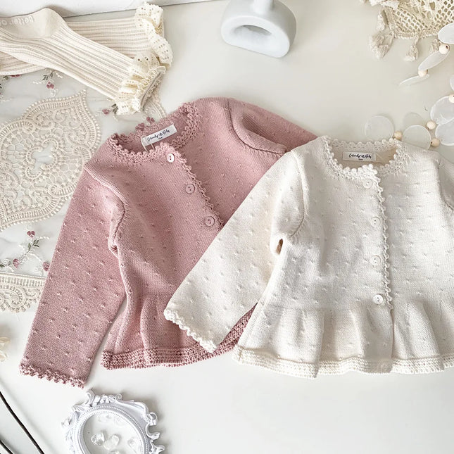 deer jonmi 2025 Spring Toddlers Girls Knitted Cardigan Coats Crochet Ruffles Korean Style Baby Kids Cotton Sweaters