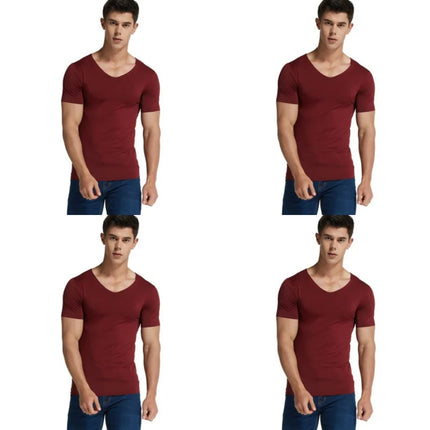 4Pcs Summer Ice Silk Men T-Shirt Vest Men's No Trace Sports Short Sleeve T-shirt Solid V-neck Tees Quick Dry Shirt Tops Fitness