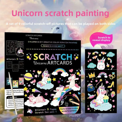 9Pcs/set Magic Rainbow Color Scratch Art Painting Paper Card Kit Cartoon Animal Drawing Board Drawing Toys DIY Educational Toy