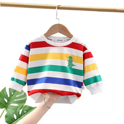 Spring Autumn Pullover Sweaters New Children's Wear Boys Stripe T-shirt Girls' Sweatshirt Baby Loose Long Sleeve Children's Top