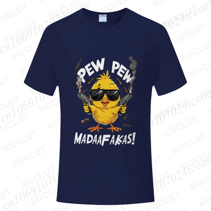 Pew Pew Madafakas Men's T-shirts Cute Chick Funny Graphic Tops Summer Short Sleeve Tees Trendy Streetwear Male Oversized Clothes