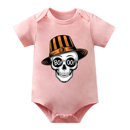 IURNXB Newborn Baby Bodysuit Short Sleeve Infant 1st Halloween Party Costume Skull Print Romper Cute Kid Outfit 100%Cotton 0-12M