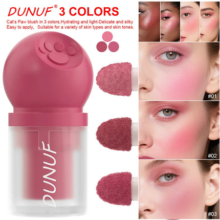 DUNUF Creamy Cat Paw Blush Trio Buildable Pigment Long Lasting Natural Finish Vegan Cruelty Free Makeup Essential