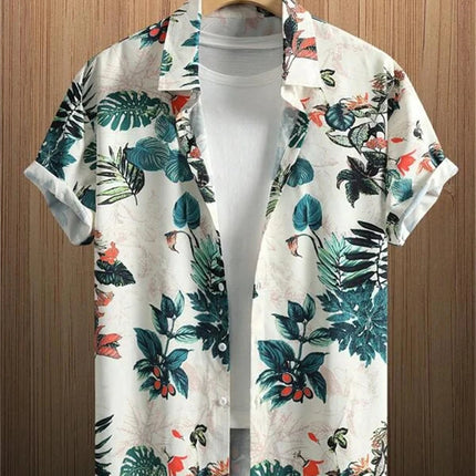 Hawaiian 3D Plant Shirt Flower Geometric Printed Blouse Street Outdoor Single-Breasted Beach Short Sleeve Tops Men's Clothing