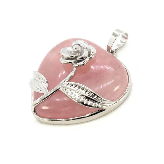 Crystal Stone Heart Shape Pendant Natural Rose Quartz Amethyst Crystal Lapis Lazui Green Aventurine Agate Women Necklace Jewelry