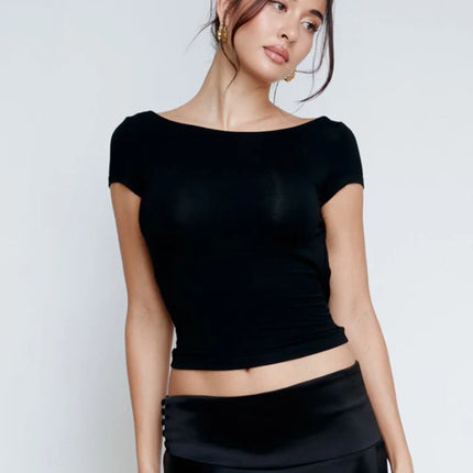 Women's O Neck Short Sleeve Backless Ruched Crop Top Y2K Streetwear Summer Spring Casual T-Shirt Dropshipping