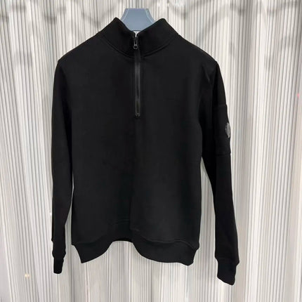 Half zip hoodie for men, long sleeved fleece hoodie, half high neck top, simple sporty style versatile top for autumn and winter