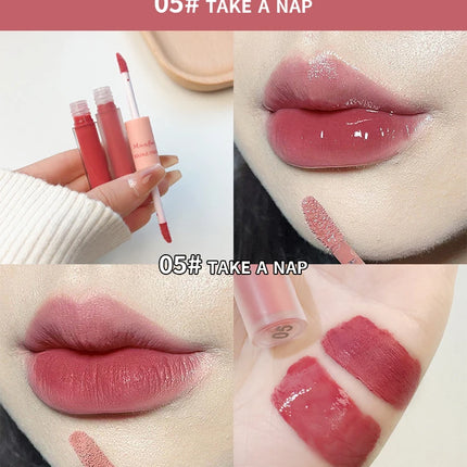 Double-Headed Lip Gloss Waterproof Moisturizing Long-Lasting Mist Matte Velvet Mirror Lip Gloss Cosmetics