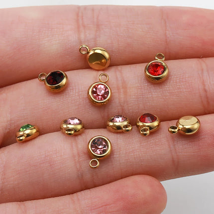 20pcs/lot 6mm Crystal Stainless Steel Rhinestone Charms Birthstone Pendants for Jewelry Making DIY Necklace Bracelet Accessories