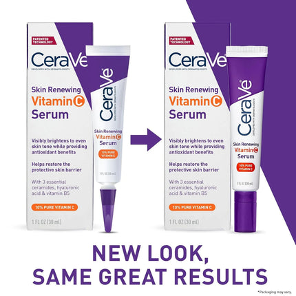 CeraVe Vitamin C Serum for Face with 10% Pure Vitamin C,Hyaluronic Acid & 3 Essential Ceramides,Skin Brightening Antioxidant 1oz