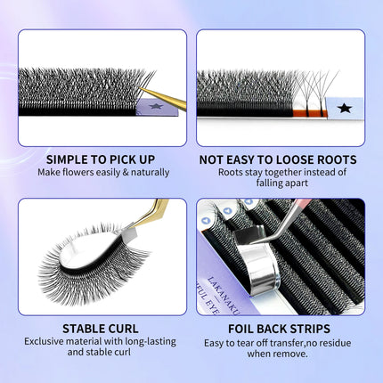 LAKANAKU Fio 5W Shaped Eyelashes Extension 6 Trays Volume Egipcio Soft Individual Premade Volume Fans Cilios Lashes